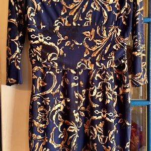 Chaps Navy and Gold Long Sleeve Dress